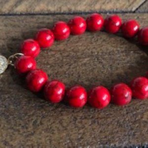 Red Magnesite 10mm Beads w/ Evil Eye Charm